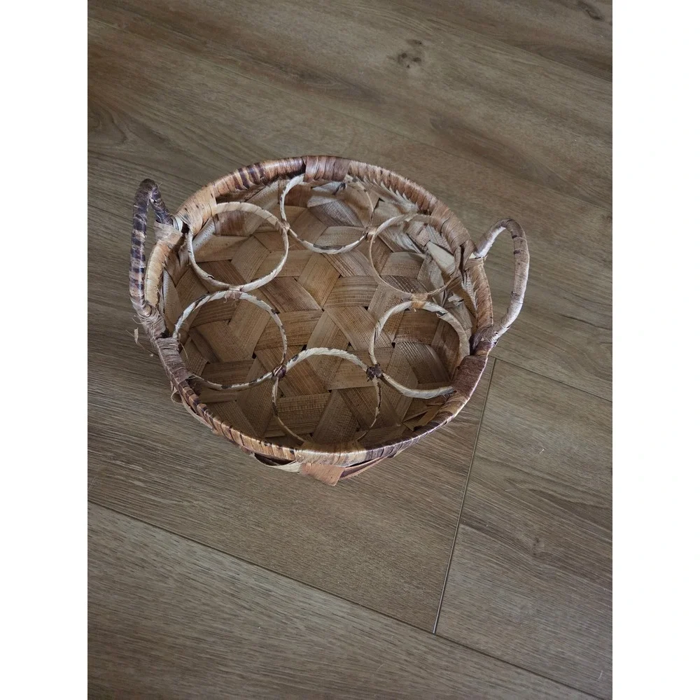 Vintage MCM Basket Woven Bamboo 6 Space Serving‎ Caddy